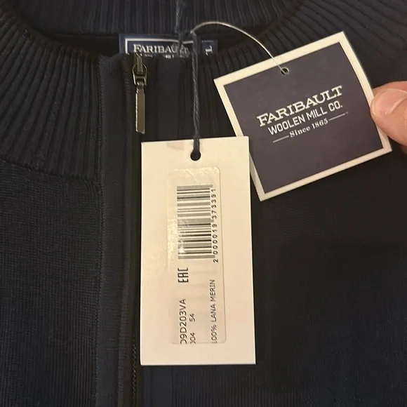 Fairbault Woolen Mill Co Wool Ribbed Quarter Zip Sweater New Navy Blue Size XL